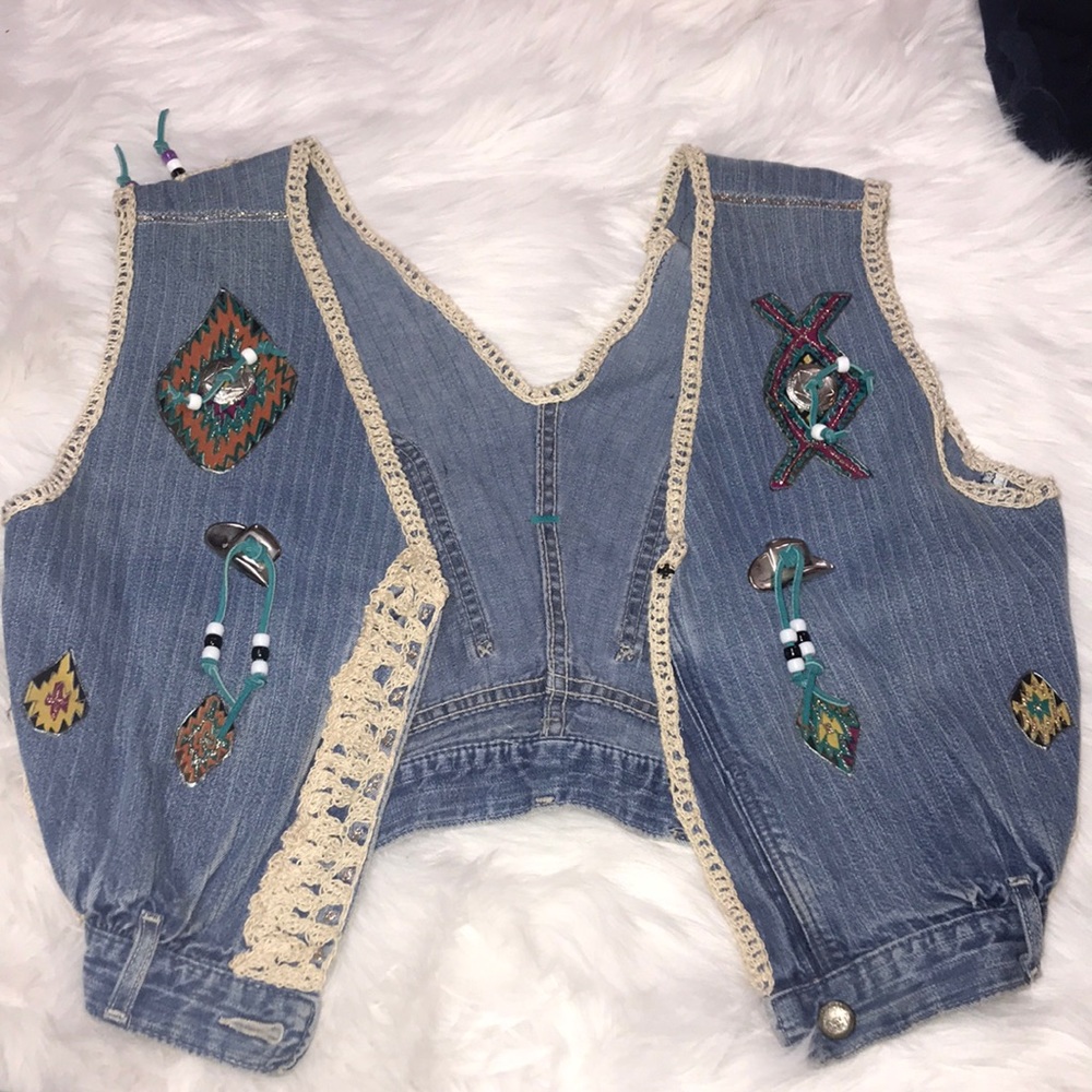 Folk art type vest made out of jeans